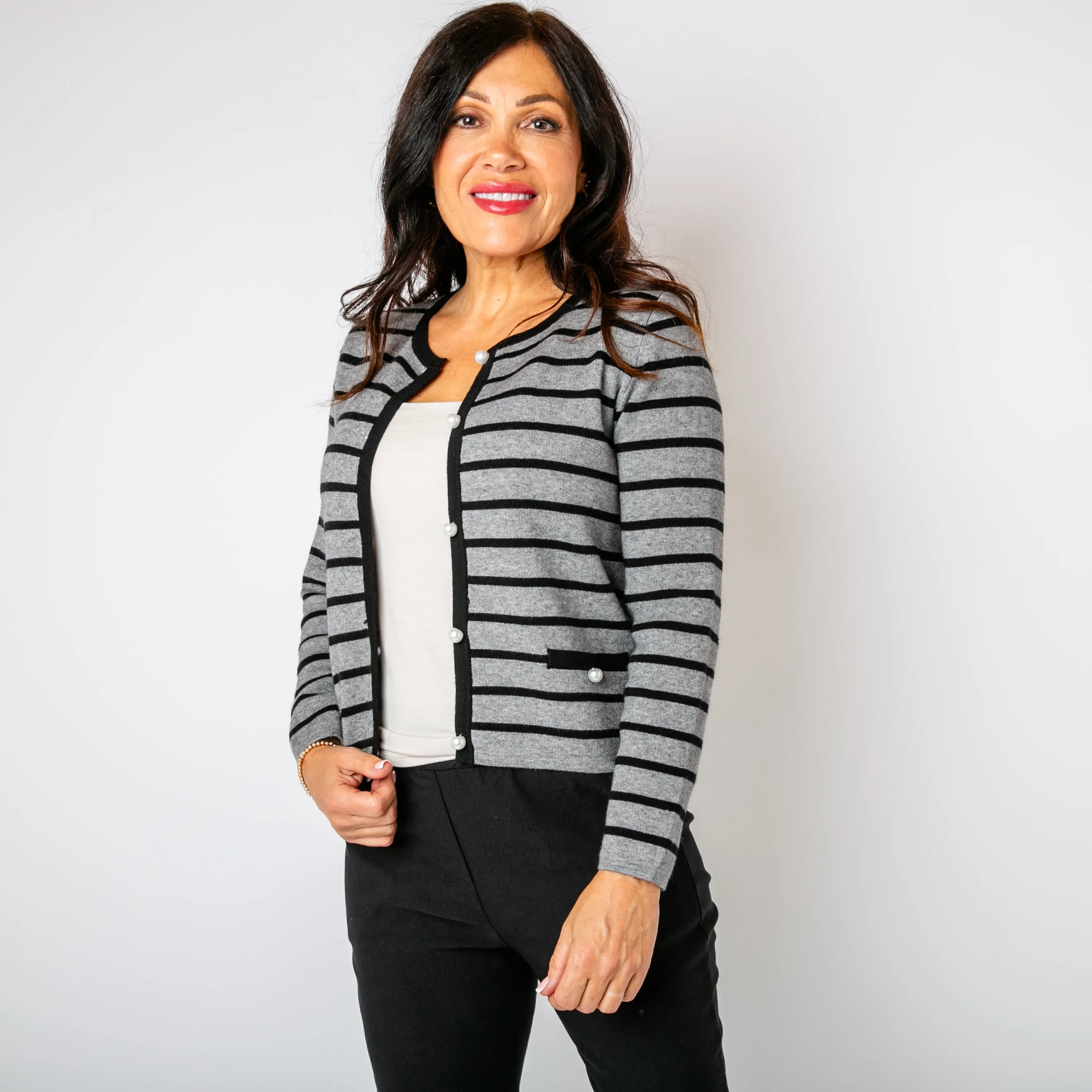 Stripy Pearl Cardigan