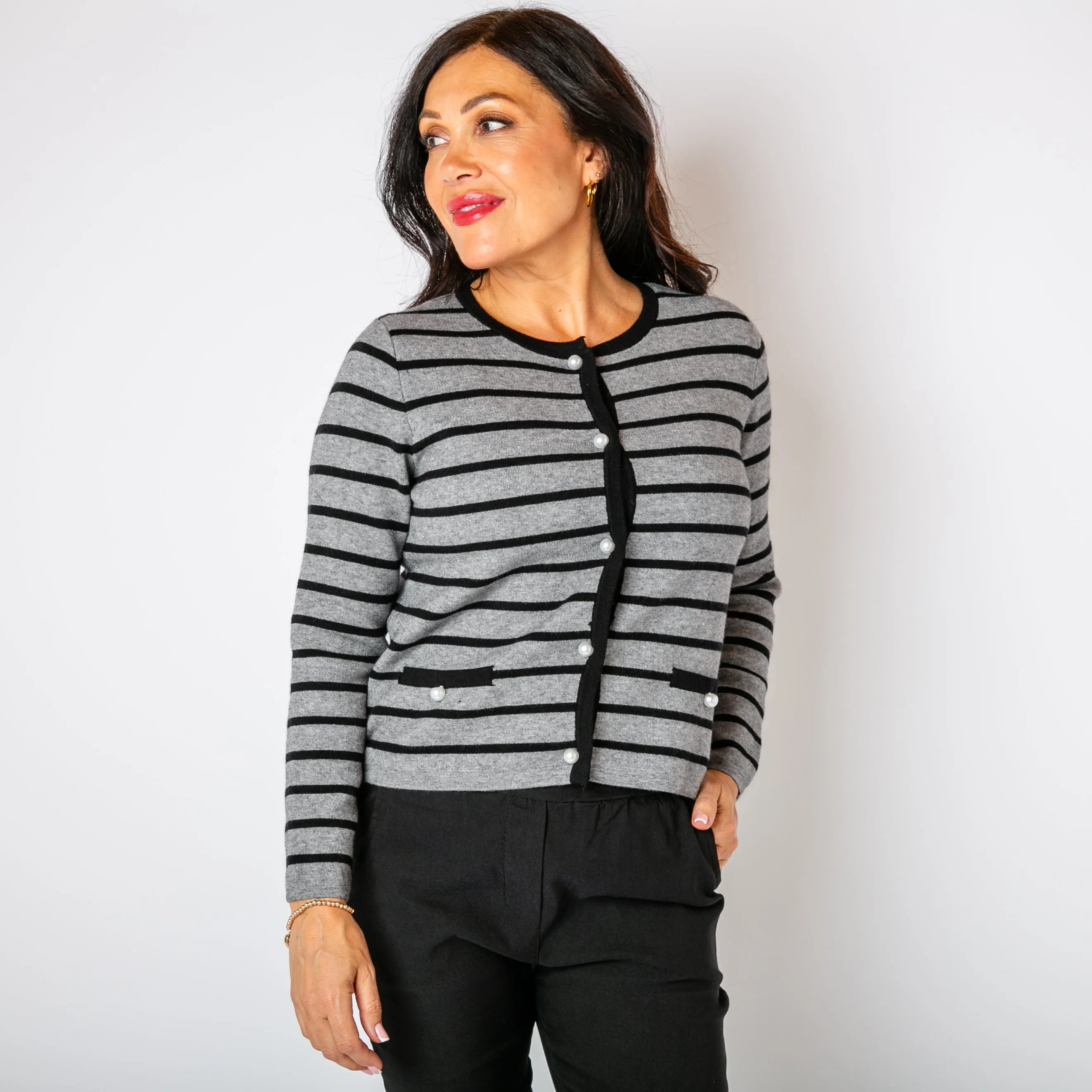 Stripy Pearl Cardigan