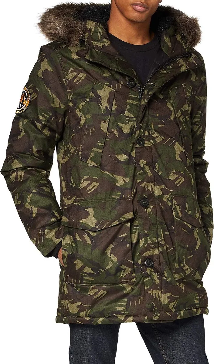 Superdry Hooded Everest Puffer Jacket Marl Camo Green