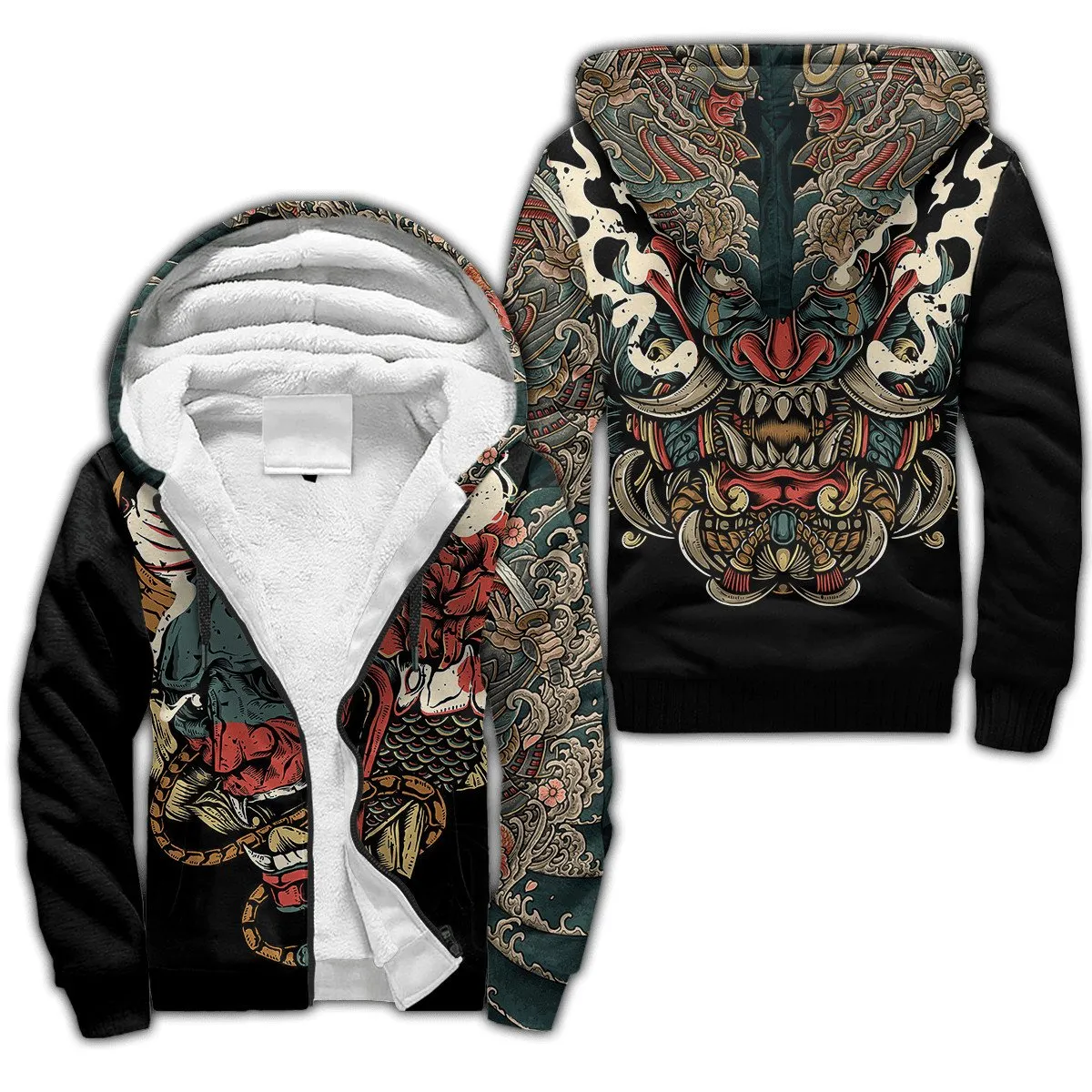 Tattoo Pattern 3D-Printed Winter Zipped Hoodie