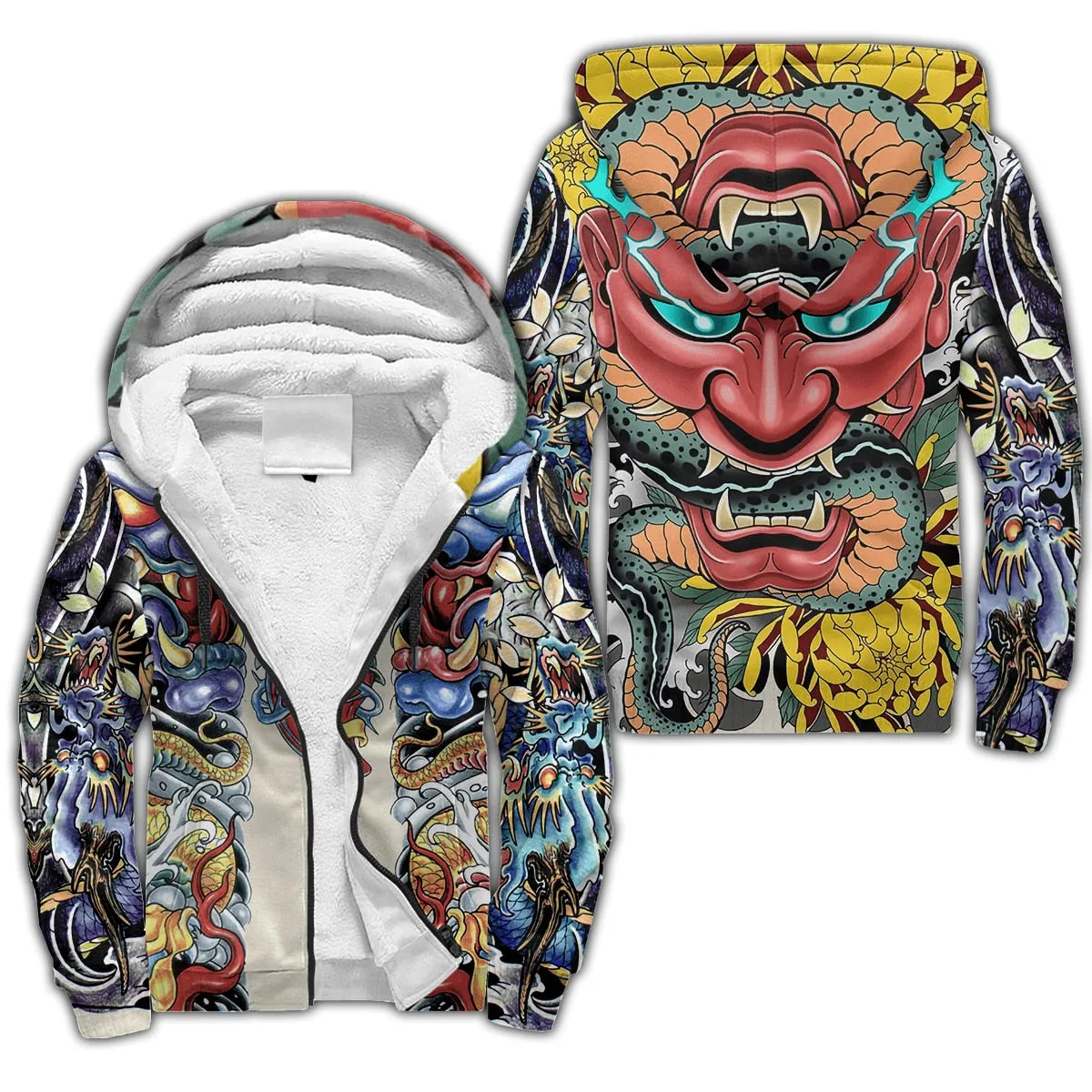 Tattoo Pattern 3D-Printed Winter Zipped Hoodie