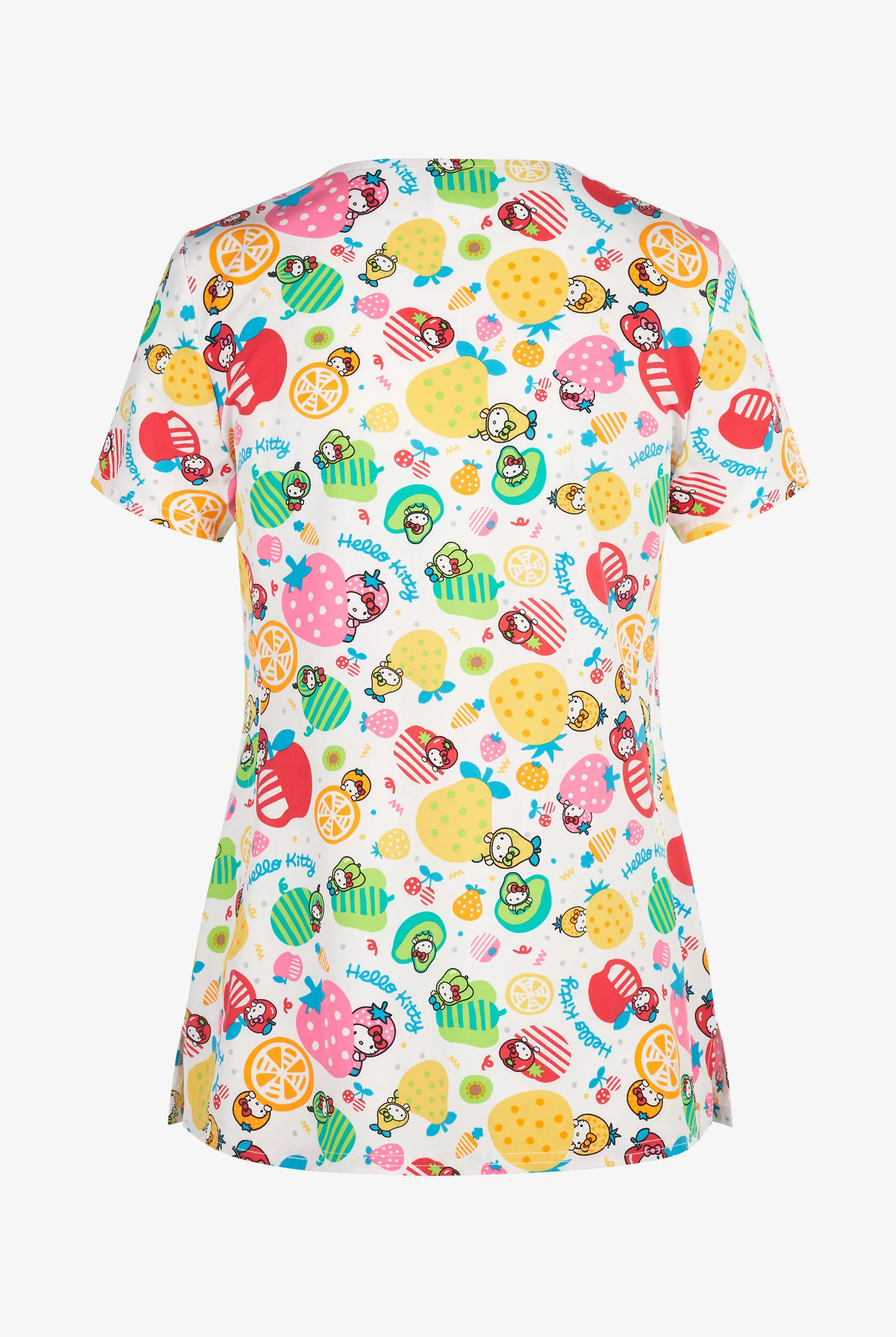 Tooniforms Hello Kitty Five A Day Women's 3-Pocket STRETCH V-Neck Print Scrub Top