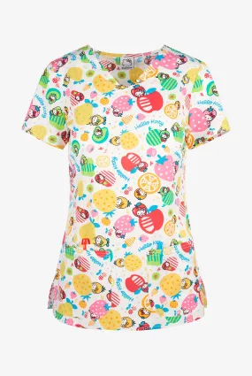 Tooniforms Hello Kitty Five A Day Women's 3-Pocket STRETCH V-Neck Print Scrub Top