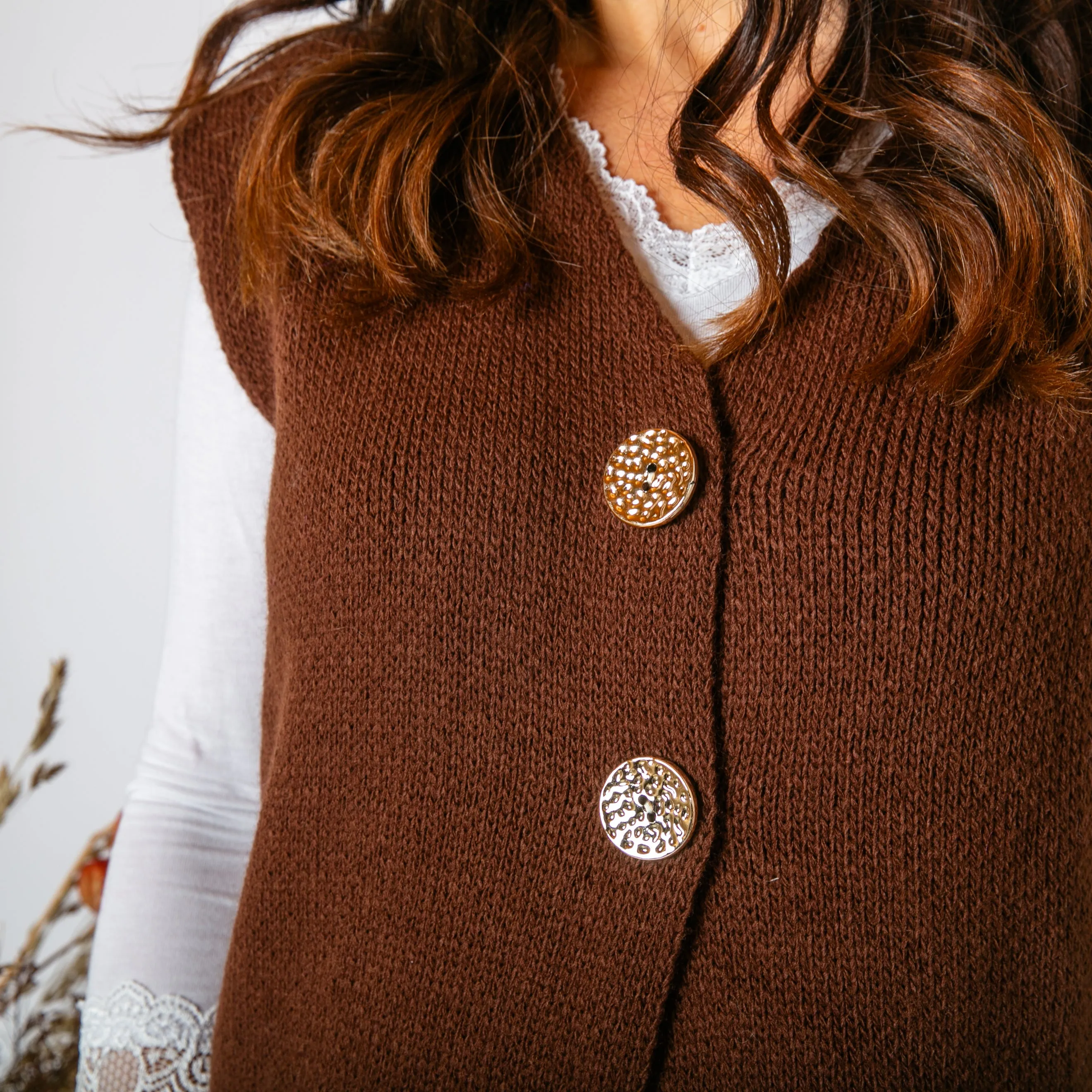 Two Button Sleeveless Cardigan