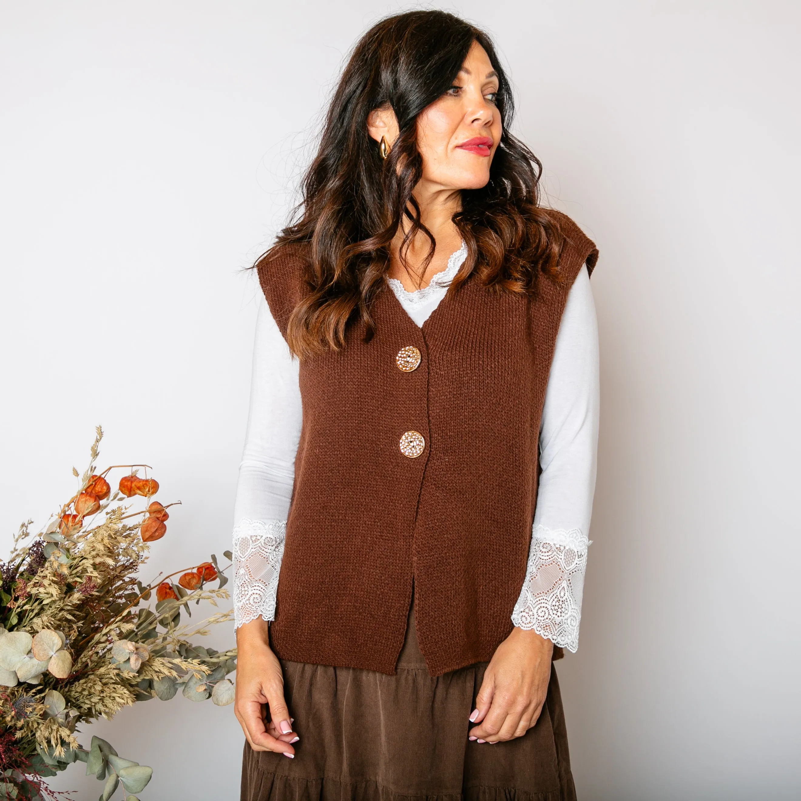 Two Button Sleeveless Cardigan