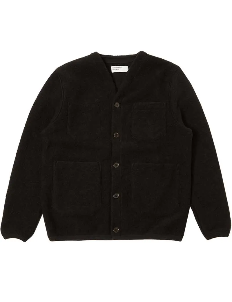 Universal Works Cardigan Black Wool Fleece