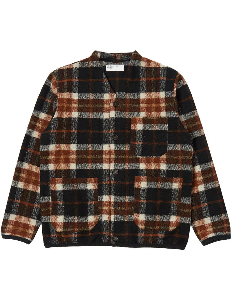 Universal Works Cardigan British Brown Check Fleece