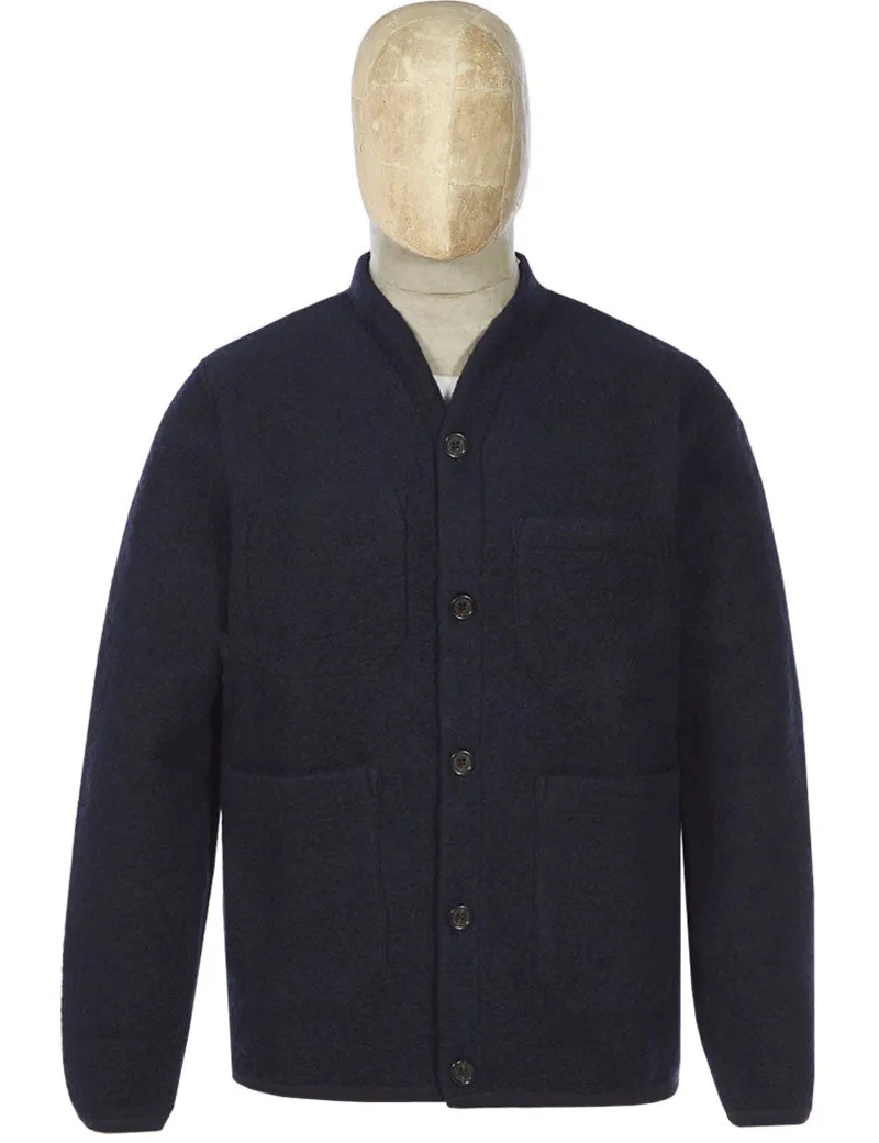 Universal Works Cardigan Navy Wool Fleece