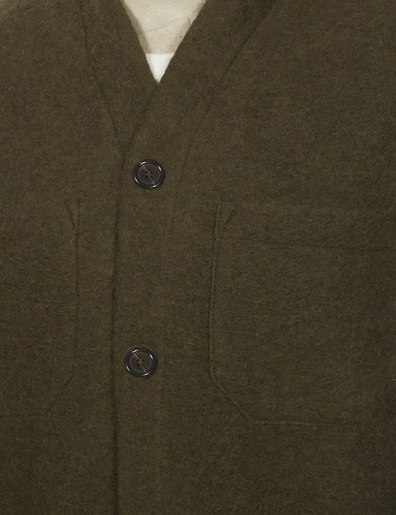 Universal Works Cardigan Olive Wool Fleece