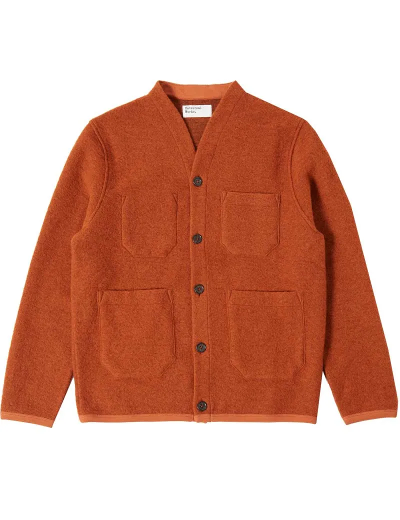 Universal Works Cardigan Orange Wool Fleece