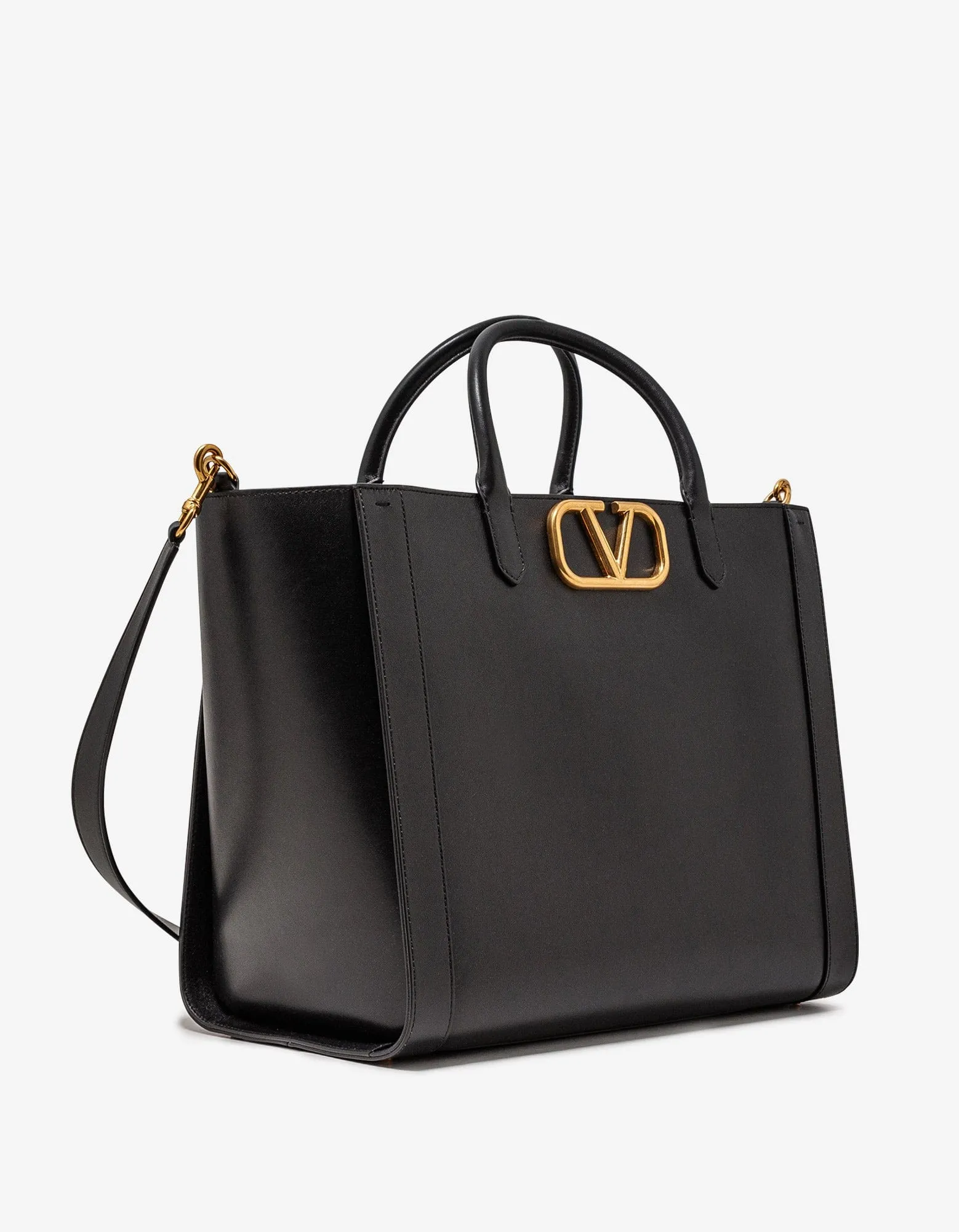 Valentino Garavani Black VLogo Signature Leather Tote Bag