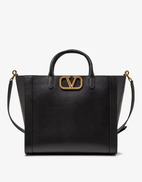 Valentino Garavani Black VLogo Signature Leather Tote Bag