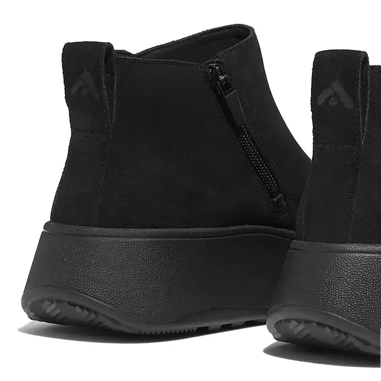 Women's Fitflop F-Mode Suede Flatform Zip Ankle Boots Color: All Black