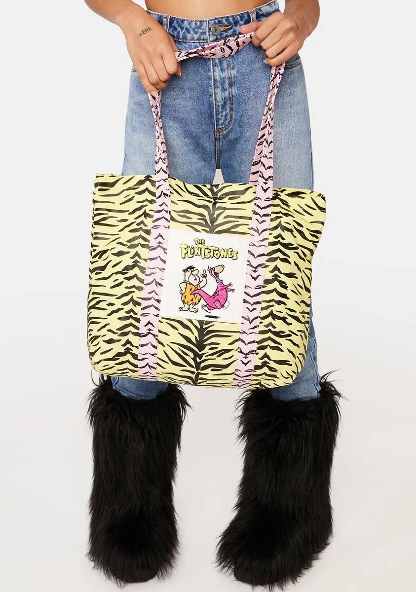 x The Flintstones Neon Yellow Tiger Tote Bag-