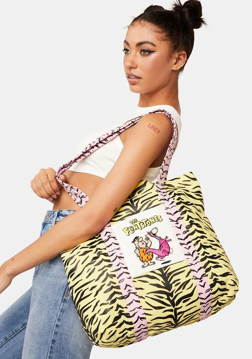 x The Flintstones Neon Yellow Tiger Tote Bag-