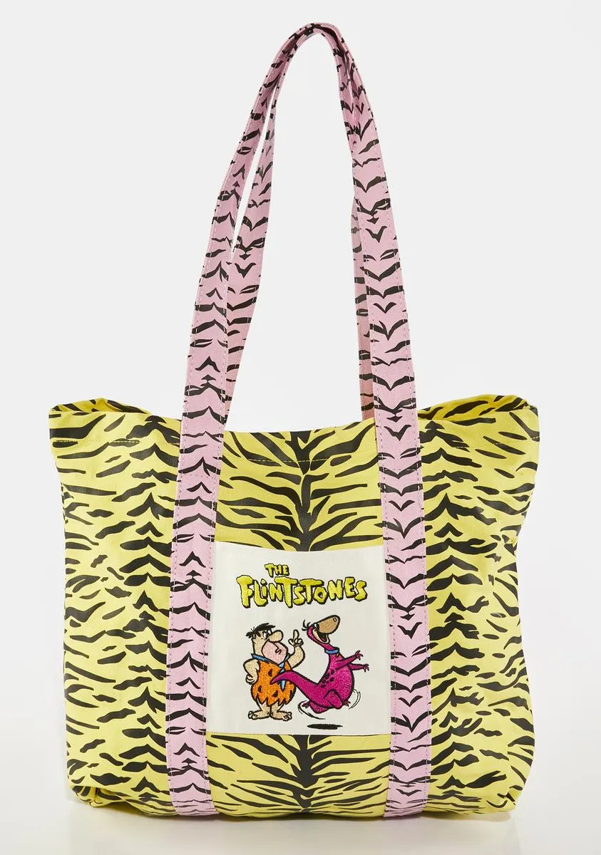 x The Flintstones Neon Yellow Tiger Tote Bag-