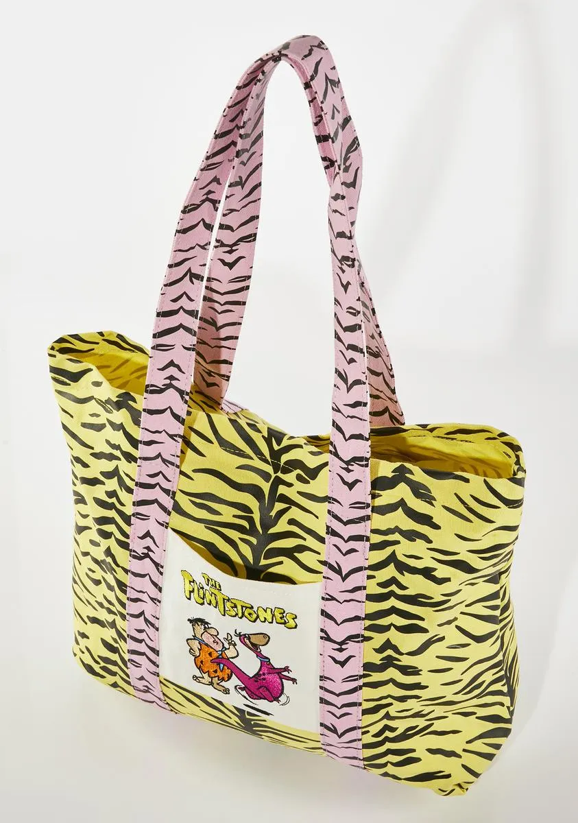 x The Flintstones Neon Yellow Tiger Tote Bag-