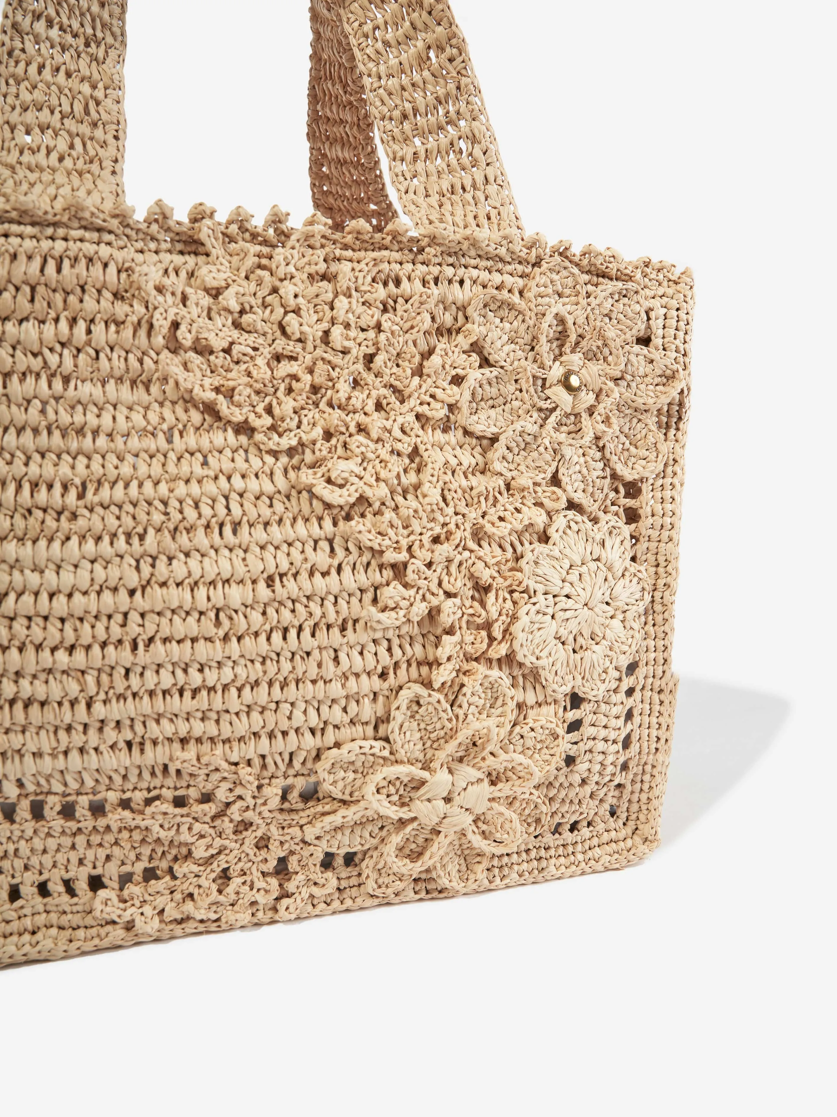 Zimmermann Girls Floral Raffia Mini Tote Bag in Beige